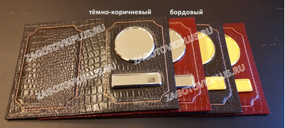 Обложка чёрная из натуральной кожи крокодила для авто документов с линзами (золотые вставки)