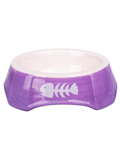Миска Mr.Kranch керамическая для кошек фиолетовая c рыбками 140 мл