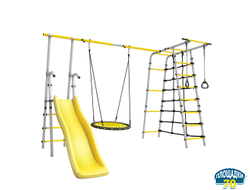 Детский спортивный комплекс для дачи ROMANA Богатырь Плюс - 2 (желтый/серый) (с сеткой-гнездом 80см)