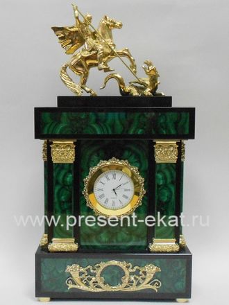 Часы "Георгий Победоносец" из бронзы и малахита (380 мм)