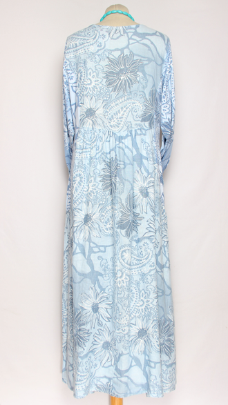 ПЛАТЬЕ БОХО ЛЬНЯНОЕ "ЦВЕТОЧНЫЙ ПРИНТ" голубое