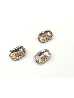 Стразы стеклянные пришивные в цапах,  10*14 мм цвет серебро