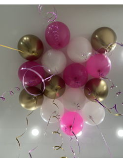Шары белые, ярко-розовый, золото 15 шт под потолок