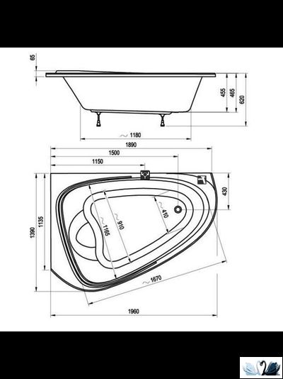 Ванна Ravak Love story II 196 x 139 см, акриловая, правая, угловая