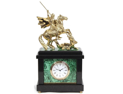Часы интерьерные "Георгий Победоносец",  малахит/долерит