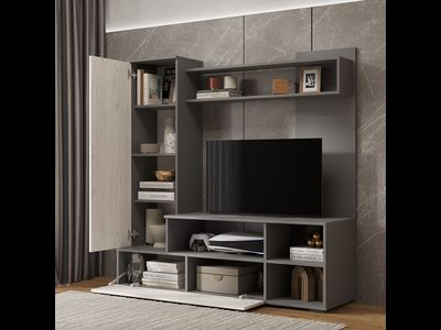 Гостиная Евро 2 (лдсп) (Графит/дуб крафт белый) , Ш1500хВ1520хГ440 мм