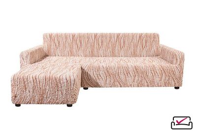 Чехол на угловой диван с левым выступом Виста Элегант Крем. АнтиКошка.Хлопок. ИТАЛИЯ