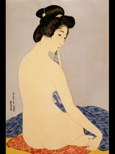 Картина обогреватель, репродукция японской живописи Женщина после ванны
