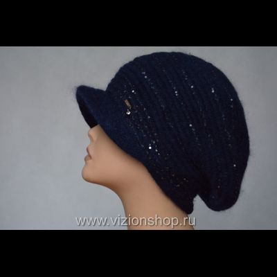 Синий вязаный итальянский берет с козырьком фото кепок Италии Vizio