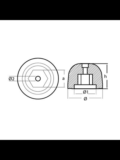 Алюминиевый анод Tecnoseal 01053AL Ø73x53мм полусферический для ПУ Sidepower SP550HYD, SH42, SH550