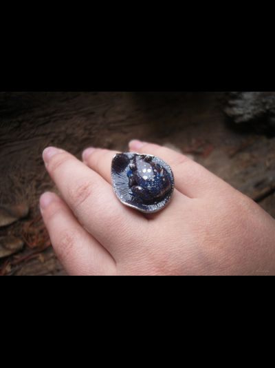 Космическое фэнтези-кольцо с лягушкой "Ведунья Алькора" с родолитом