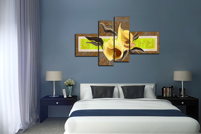 Модульная картина "Цветы на зеленом"