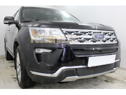 Защита радиатора Ford Explorer 2018- (2 части) с камерой black верх PREMIUM