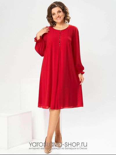 Модель:1-2070.Женское шифоновое платье  в ярко-красном цвете