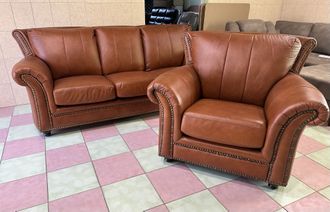 Новый Итальянский диван-кровать + кресло premium коласса. Натуральная 100% кожа со всех сторон.