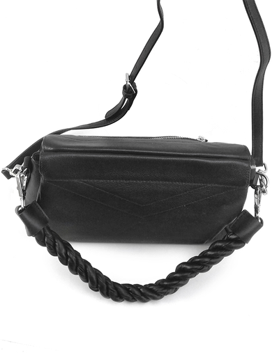 (АРТИКУЛ: 8025/02) СУМКА ЖЕНСКАЯ, НЕБОЛЬШАЯ, НАТУРАЛЬНАЯ КОЖА, ЧЕРНАЯ, С РУЧКОЙ "ЖГУТ", С ТРЕМЯ ОТДЕЛЕНИЯМИ, С ПЛЕЧЕВЫМ РЕМНЕМ