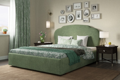 Кровать односпальная, двуспальная, MyCloud Донна с подъемным механизмом, бельевым ящиком, мягкое овальное изголовье