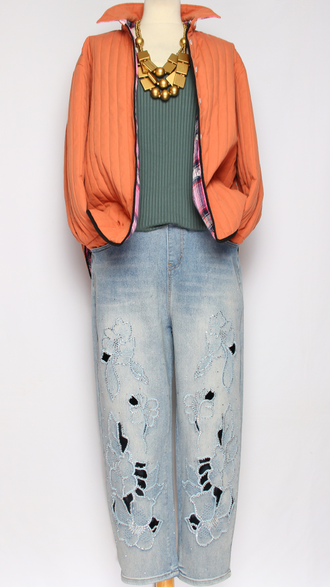 Жакет хлопок двойной "Строчёный двухсторонний1" персик до р.48 (рост до 164см)