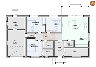 Одноэтажный дом из газобетона с гаражом - 166 м2