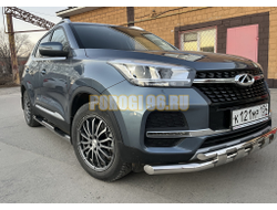Пороги труба с проступью Папа Тюнинг d76 для Chery Tiggo 4 Pro 2022-