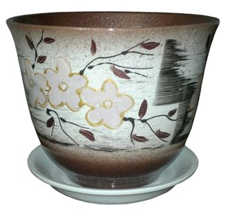 Гранатовый с белым необычный цветочный горшок из керамики диаметр 22 см с рисунком цветок