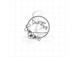 Штамп "Design by" в круге с цветочком