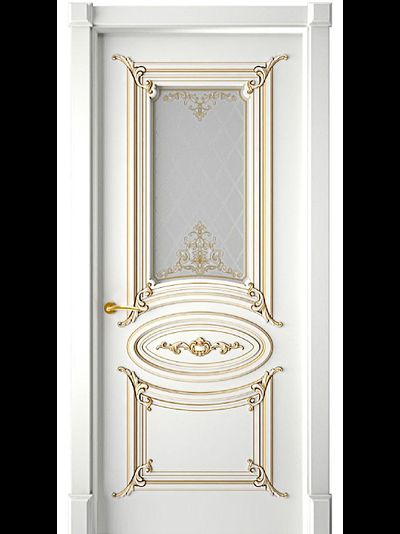 Дверь ДО Александрия 9.1 белая эмаль с патиной золото и стеклом