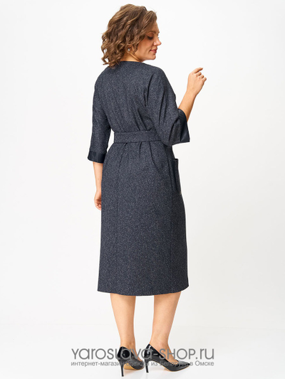 Платье прямого кроя текстильное офисное в синем цвете