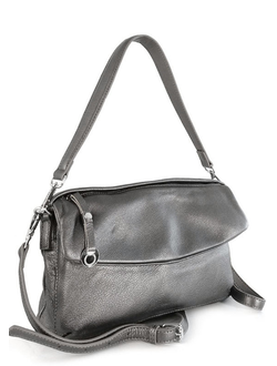 (АРТИКУЛ: 9224/1/22) СУМКА ЖЕНСКАЯ, НЕБОЛЬШАЯ, НАТУРАЛЬНАЯ КОЖА, СЕРАЯ С НЕБОЛЬШИМ БЛЕСКОМ "ГРАФИТОВАЯ", ДВА ОТДЕЛЕНИЯ, С ДВУМЯ ПЛЕЧЕВЫМИ РЕМНЯМИ