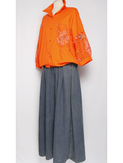 Рубашка хлопок "Карман кружево" апельсин до р.52