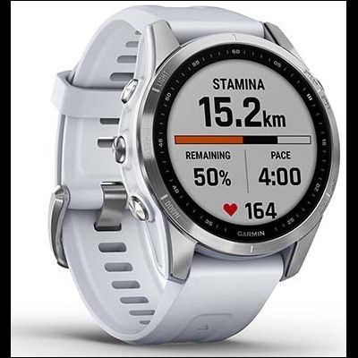 Умные часы Garmin Fenix 7s серебристый с белым силиконовым ремешком
