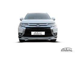 Защита переднего бампера d57+d42 двойная Arbori нерж. сталь для Mitsubishi OUTLANDER 3-го поколения 2-й рестайлинг (2015-2018гг) ( AFZDAMOUT1502 )