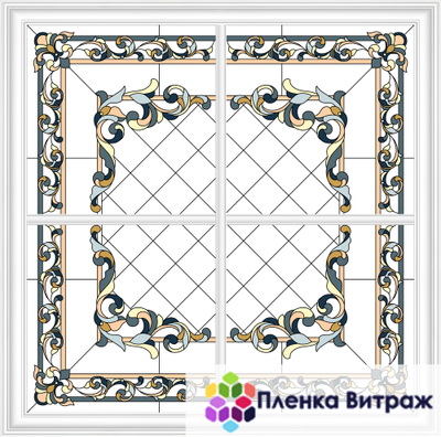 Пленка самоклеющаяся на потолок , витражная пленка, пленочный витраж с классическим рисунком