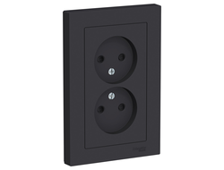 Розетка 2+2Р шторки, карбон, серия Atlas Design