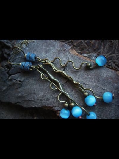 Бохо-серьги с кошачьим глазом "Небесные ручейки"