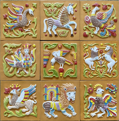 Изразцовая плитка "Древние символы" // 14*14