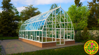 Базовая комплектация теплицы из стекла и алюминия “Леонардо XL” размером 5000 х 10000 мм