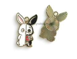 ПОДВЕСКА С ЭМАЛЬЮ "МУЛЬТЯШНЫЙ КРОЛИК/СКЕЛЕТ" - 28x18x1.5 мм - БЛЕДНОЕ ЗОЛОТО+ЦВЕТНАЯ ЭМАЛЬ