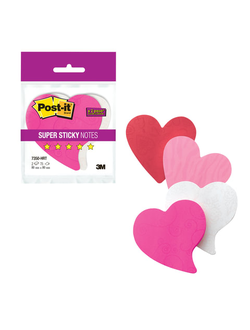 Блоки самоклеящиеся (стикеры) POST-IT Super Sticky "Сердце", КОМПЛЕКТ 2 шт., по 75 л., розовые/белые, 7350-HRT