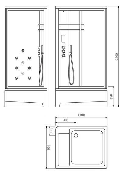 Душевая кабина ASANAS AS-2304 левая/правая  (1100*900*2200) с парогенератором