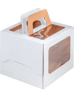 Коробка для торта с ручками с/о (белая, Т22В), 220*220*200мм