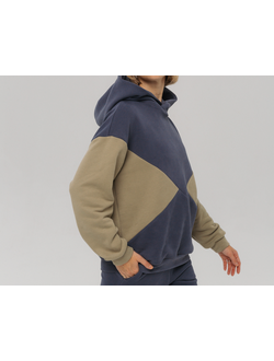 Худи  колорблок хлопковый велюр (черничный)