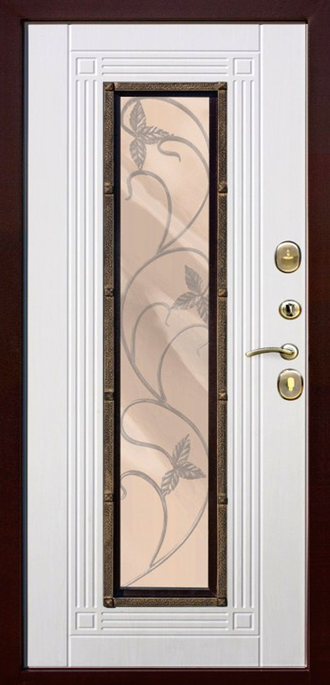 Металлическая входная дверь с ковкой "Плющ" белый ясень