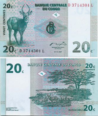 Конго 20 сантимов 1997 г.