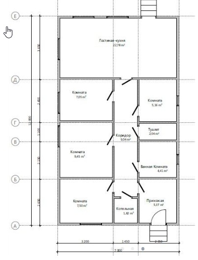 Одноэтажный каркасный дом с четырьмя спальнями 75м² (SK43)