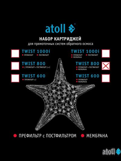 Набор картриджей для atoll TWIST 800 (префильтр c постфильтром;  мембрана)