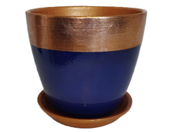 Сапфировый синий с бронзовым керамический горшок для комнатных цветов диаметр 12 см