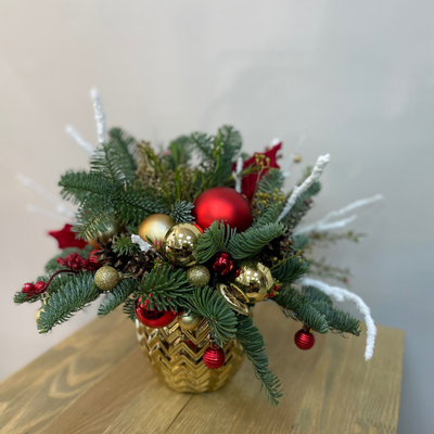 Новогодняя композиция в золотом кашпо