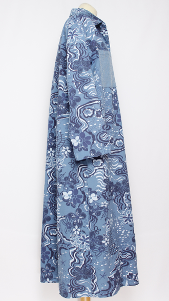 Платье - рубашка "Карманы в пайетках" синее р.46-52
