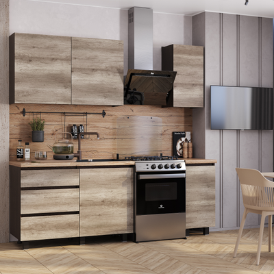 Кухня Энигма 1,6м Дуб каньон/венге столешница "Дуб кера" 38 мм в комплекте (1200/400 мм)